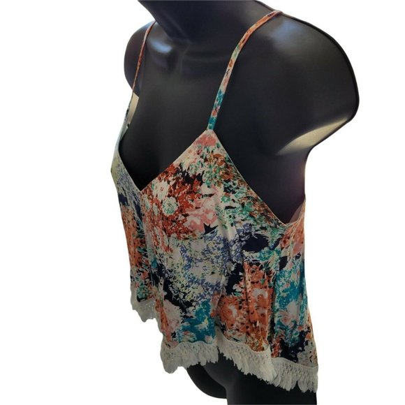 Sucre Collective Floral Crop Top Spaghetti Cross Back Strap Size Small Midriff - Picture 3 of 8